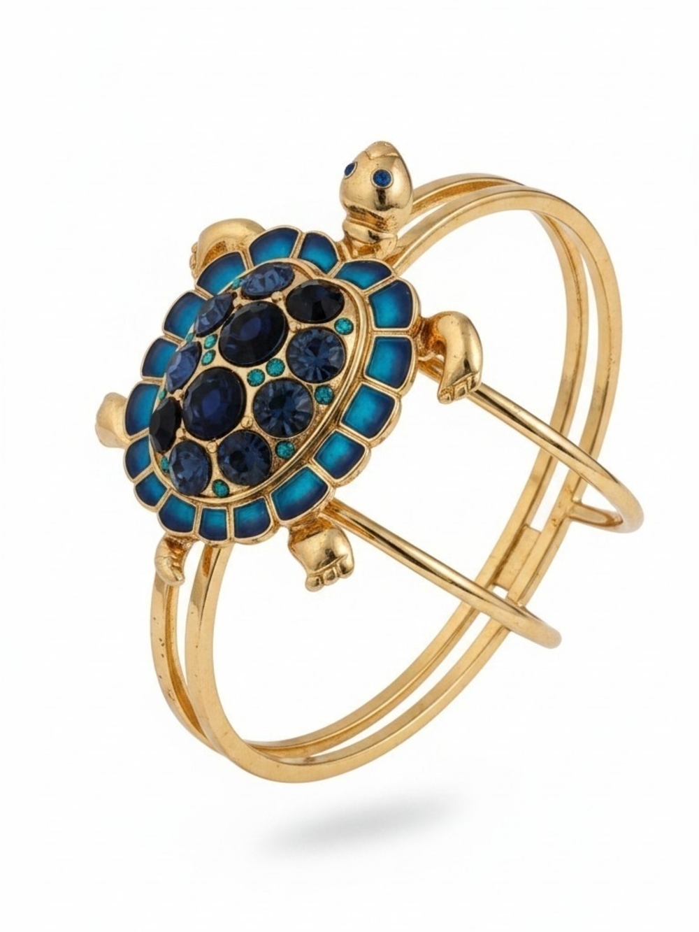 True To Form Nwt Gold Turtle Cuff Bracelet with Blue Enamel and Dark Blue Stones